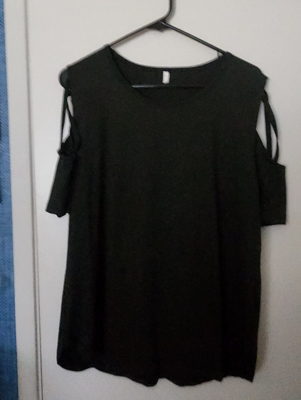 Cold-Shoulder Black Tunic Top with Strap Detail